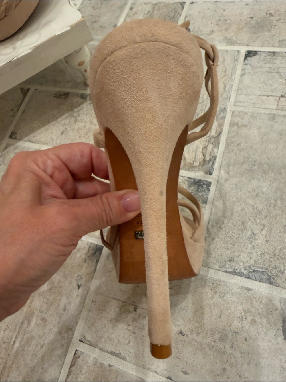 SCHUTZ Nude/Tan Strappy Suede Platform Stiletto Sandals with Dust Bag - Picture 4 of 15